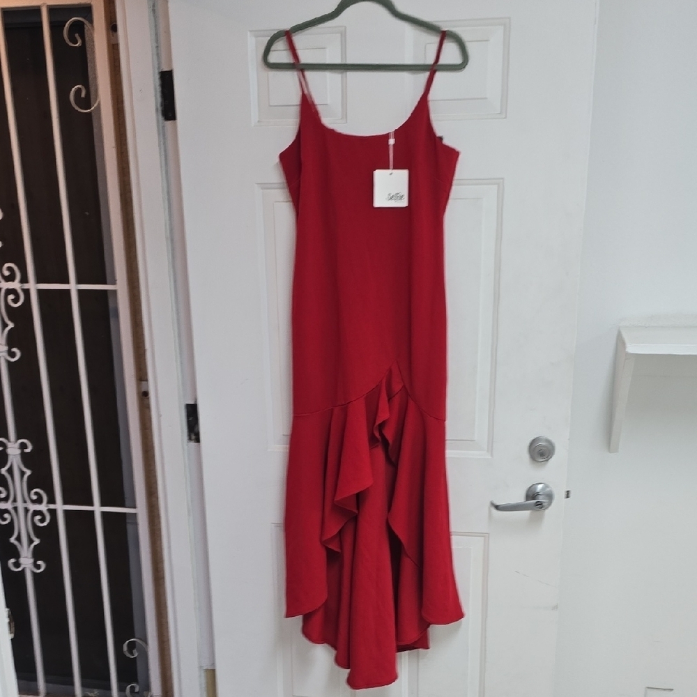 Selfie LeslieEmoji Asymmetrical Hemline Dress Red - Picture 2 of 11